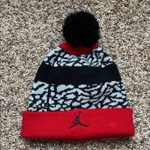 Jordan Kids Red and Black Pom-Pom Beanie